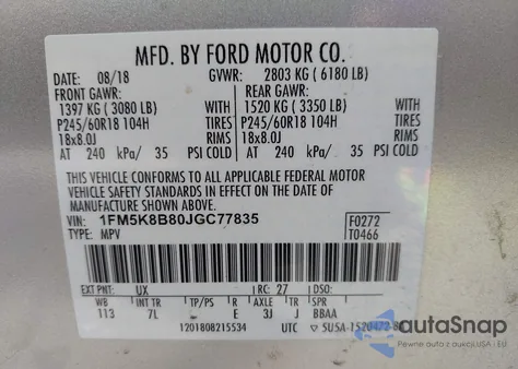 2018 Ford Explorer z USA, uszkodzony, nr VIN 1FM5K8B80JGC77835